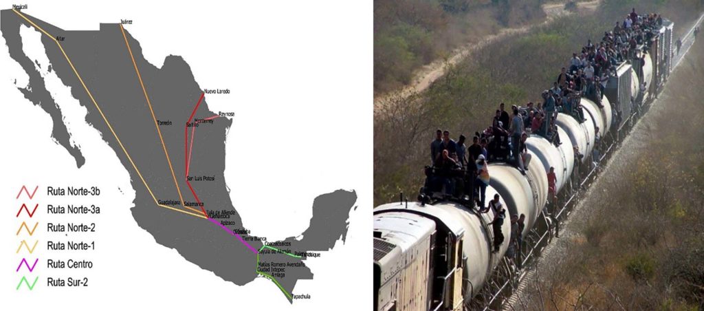 La Bestia, territorio e imaginario. Elaboración propia mediante gvSIG 1.12. Fuente: Servicio Jesuita a Migrantes