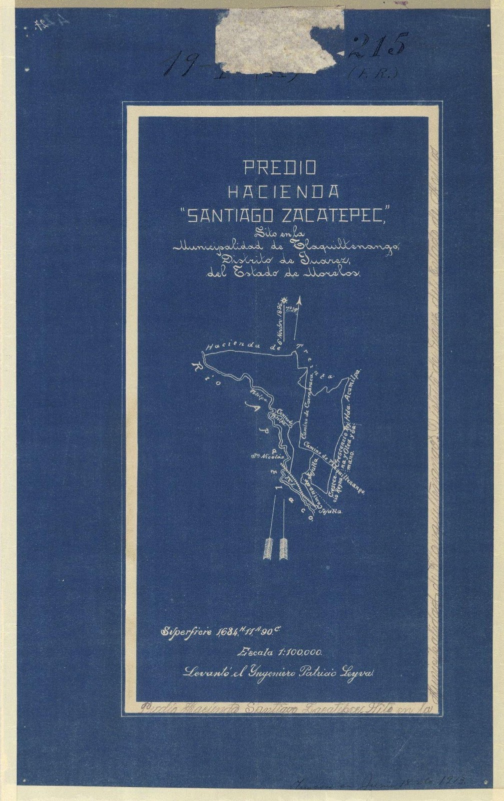 Plano del predio de la hacienda “Santiago Zacatepec”, Tlaquiltenango.