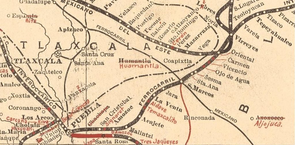 Carta general de los Ferrocarriles Nacionales de México, 1914. (fragmento) Fondo FNM, Cartas, núm. 3138-B. CEDIF, CNPPCF, Secretaría de Cultura.