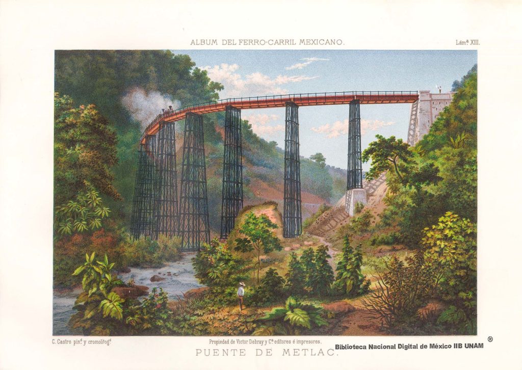 Casimiro Castro, “Puente de Metlac” en Antonio García Cubas y Casimiro Castro, “Efeméride”, Álbum del Ferrocarril Mexicano, México, Establecimiento Litográfico de Victor Debray y C. Editores, 1877.