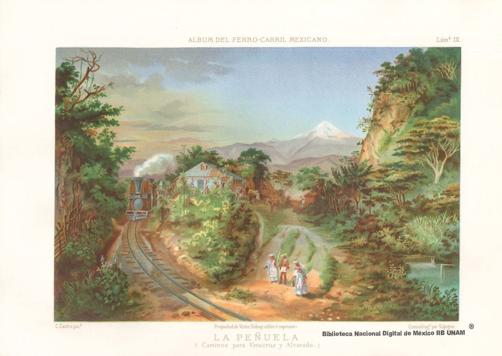 Casimiro Castro, “La Peñuela”, Portada en Antonio García Cubas y Casimiro Castro, “Efeméride”, Álbum del Ferrocarril Mexicano, México, Establecimiento Litográfico de Victor Debray y C. Editores, 1877