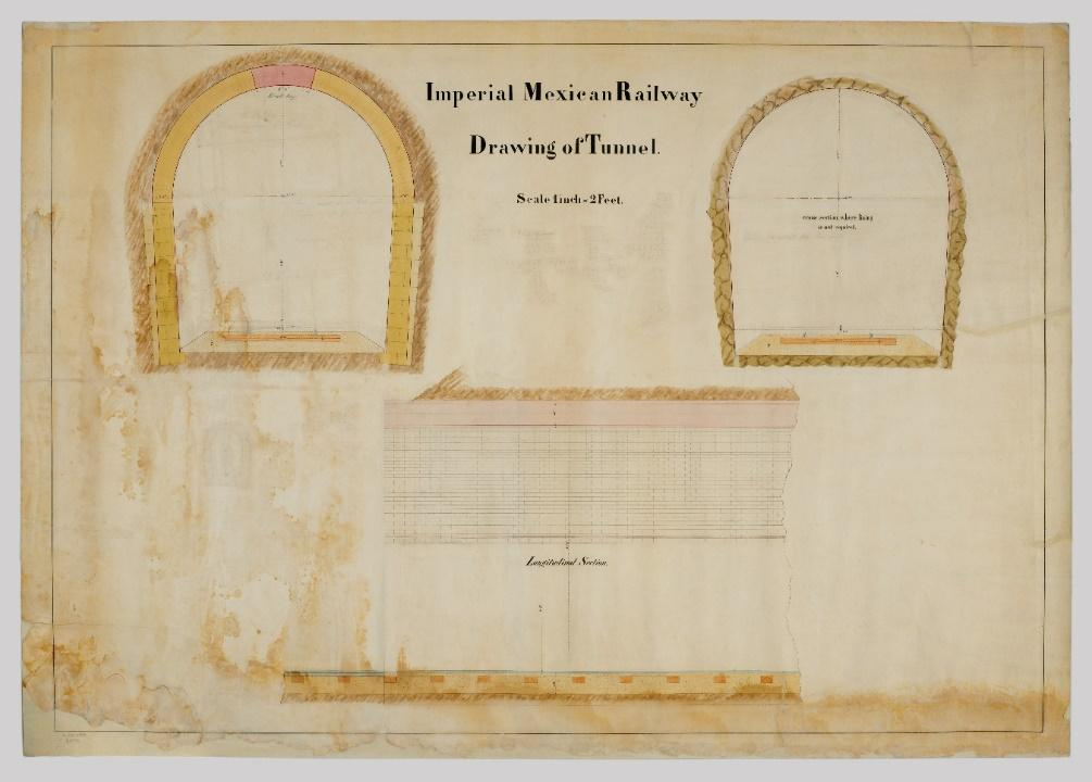 Imperial Mexican Railway. Drawing of Tunnel. Fondo Ferrocarril Mexicano. Serie. Orizaba. CEDIF, CNPPCF, Secretaría de Cultura. N° 8570.